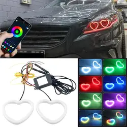 12V Car Heart Angel Eyes RGB Cotton Halo Rings Led Headlight DRL Motorcycle DRL DIY App Bt Control Heart Shaped Turning Light