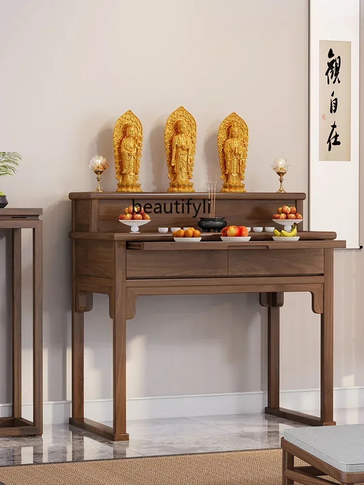 

V cqyBlack Walnut Solid Wood Living Room New Chinese Style Altar Home Buddha Table Worship Table