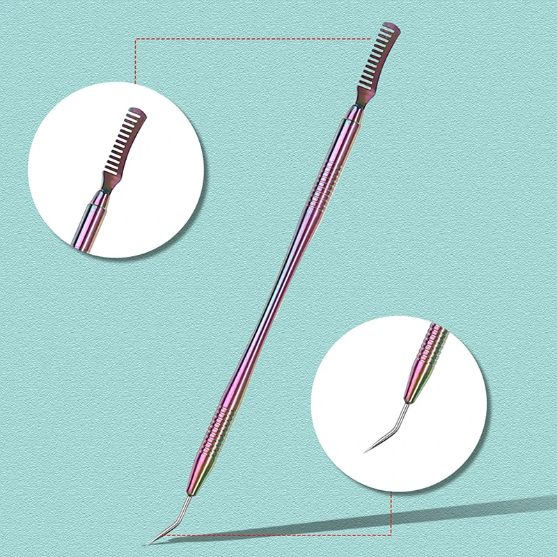 1 szt. Grzebień do czyszczenia długopisu do paznokci ze stali nierdzewnej sztyft do zbierania rzęs z grzebieniem Curling asystent do rzęs wspomagany przeszczep czesanie