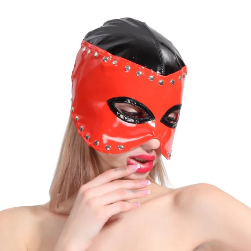 Sexy Bright Leather Fetish Cat Mask Hood for Women Cosplay Flirting Costumes Nightclub Party Face Mask Games Exotic Accessories