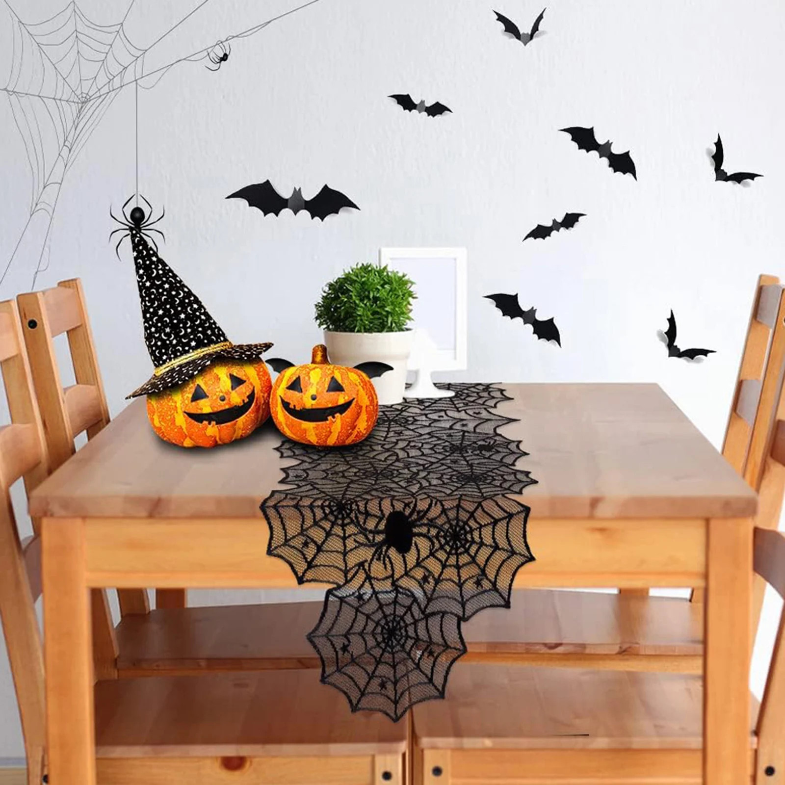 Halloween Table Runner Black Lace Spider Web Table Runners for Halloween Table Decor