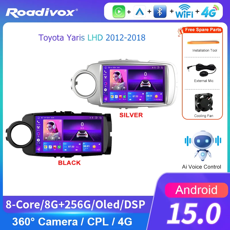 AI VOICE Android Car Radio Multimedia player for Toyota Yaris LHD 2012 2018 GPS Navigation Stereo Screen Video Tape Recorder