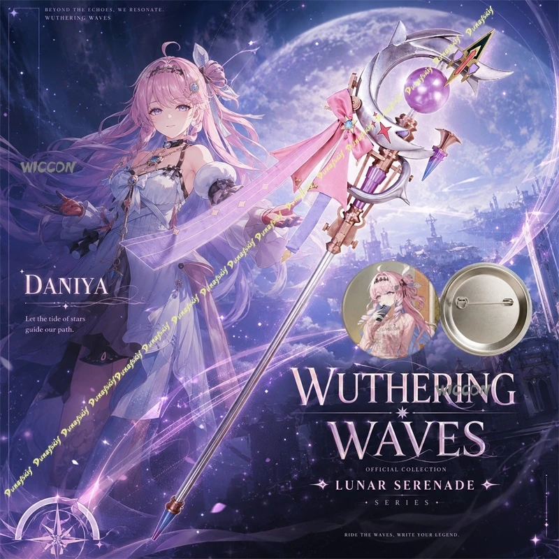 Набор реквизита для косплея Wuthering Waves Denia: волшебная палочка 1,85 м и круглый значок с персонажем, аксессуар для Хэллоуина и косплея