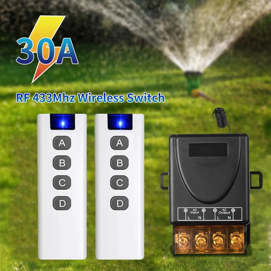 

30A Wireless Switch 433Mhz RF Remote Control AC 75-220V High Power Receiver 4Button Transmitter For Water Pump Factory LED Light