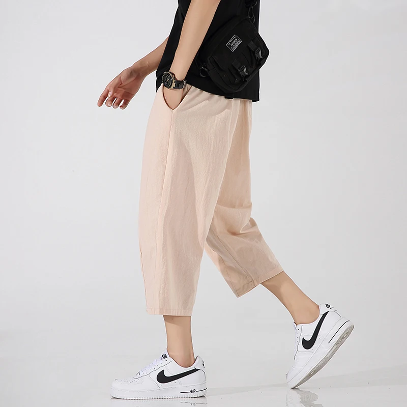 Eis Seide Dünne Männer der Sommer orts Lose Breite Bein Baumwolle Leinen Hosen Harajuku Sle Casual Lose Fit Jugendliche Energie trendige Marke
