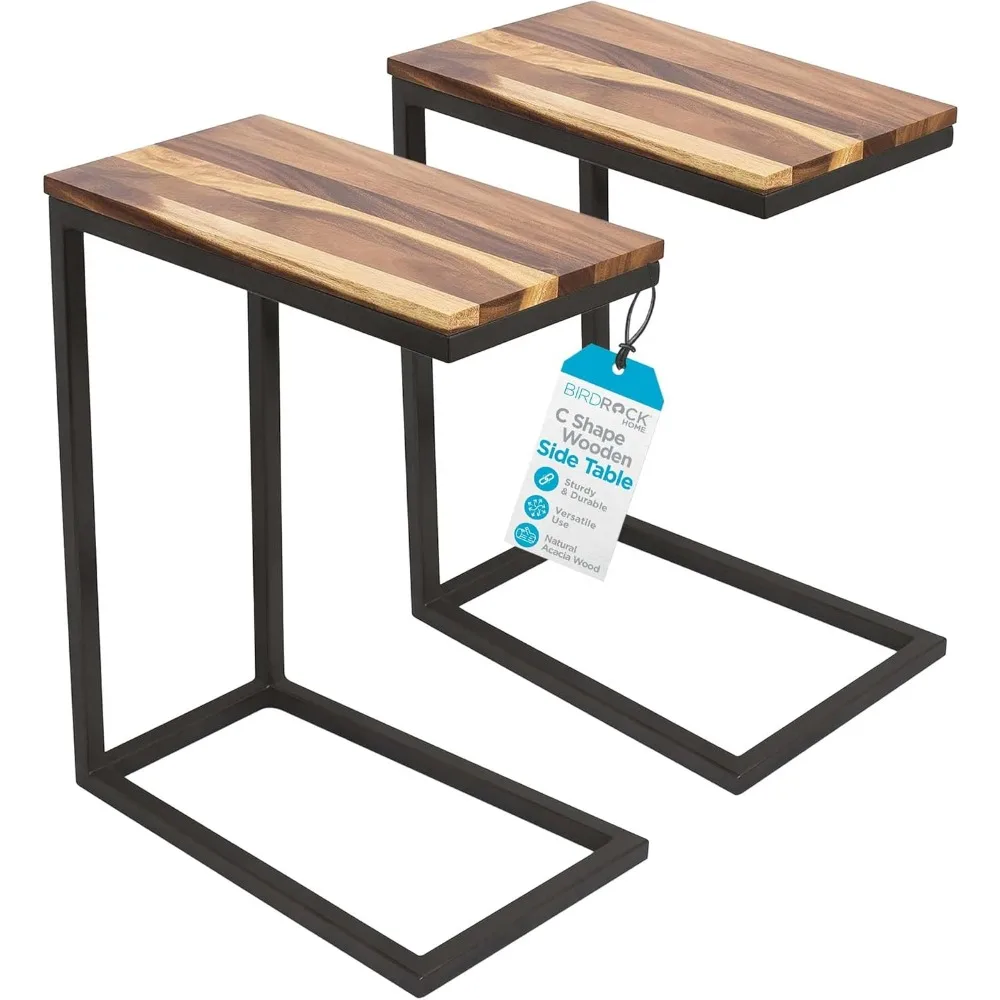 

HOME Acacia Wood C Shaped Side Table - Fully Assembled Narrow Wooden End Table for Sofa, Living Room, Bedroom, Bedside