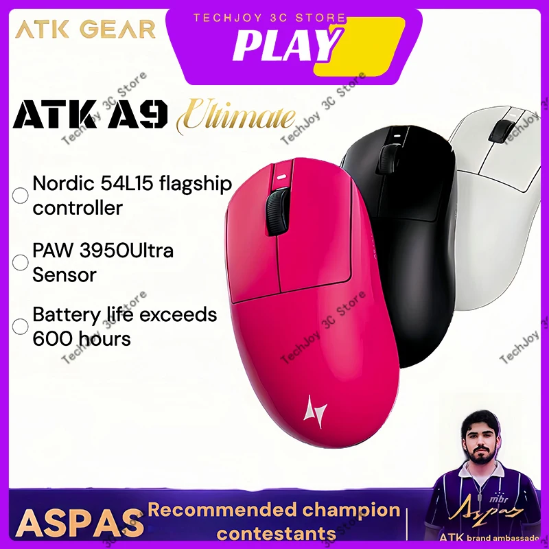 

НОВАЯ беспроводная мышь Atk A9 Ultimate с тремя режимами Paw3950ultra 750ips, 53 г, легкая, 0,263 мс, низкая задержка, 600 мАч, аксессуары для геймеров, подарки