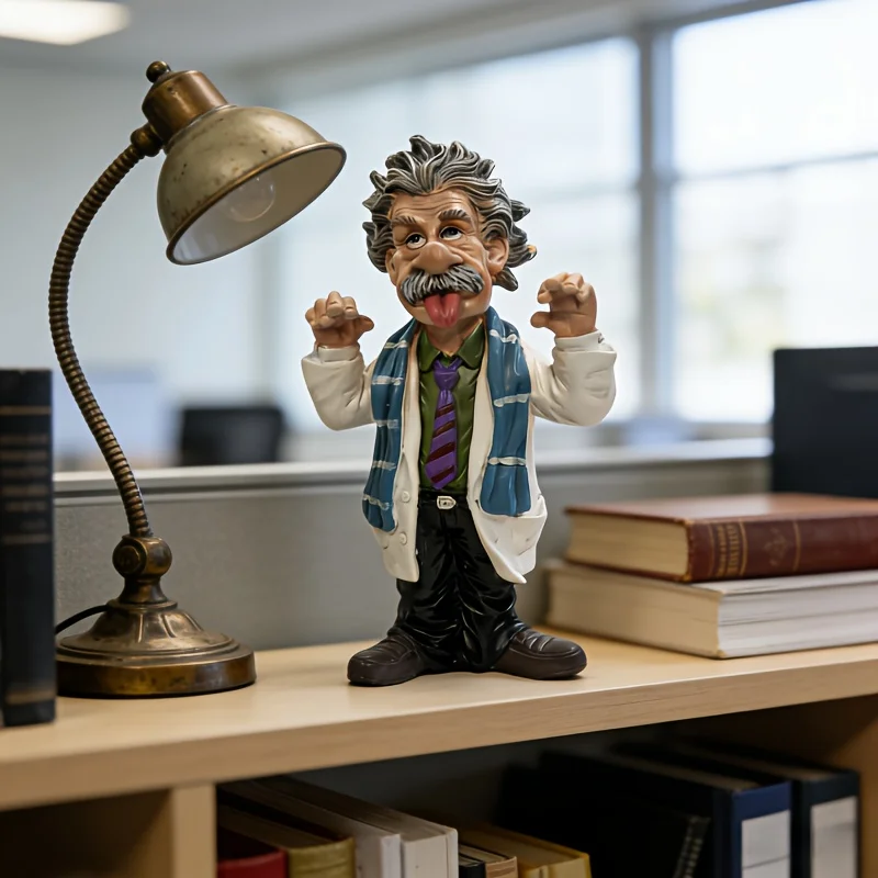 Funny Mad Scientist Resin Figurine, Tongue Out Cartoon Professor Statue, Office Desk Bookshelf Decor Ornament, Graduation Teache