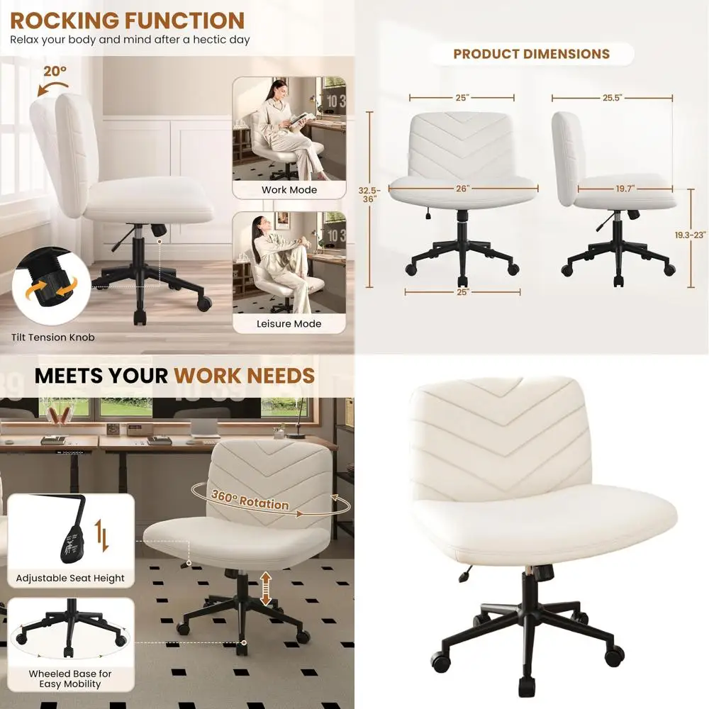 

Beige Wide-Legged Swivel Office Chair without Casters, Ideal for Home Office, Reading, and Makeup