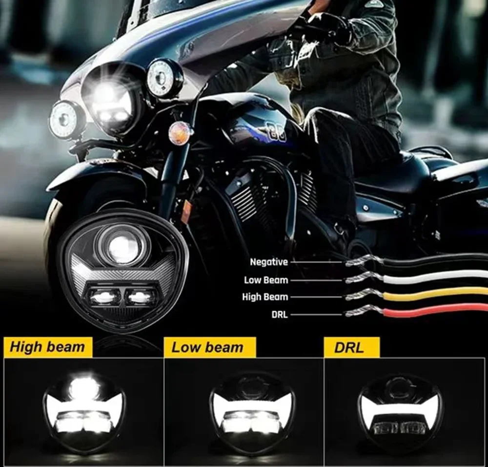 مصباح أمامي Led جديد للدراجة النارية E24 معتمد عالي منخفض شعاع DRL لـ Yamaha Motors 2010-2017 V Star 1300 XVS 1300 مقاوم للماء IP68