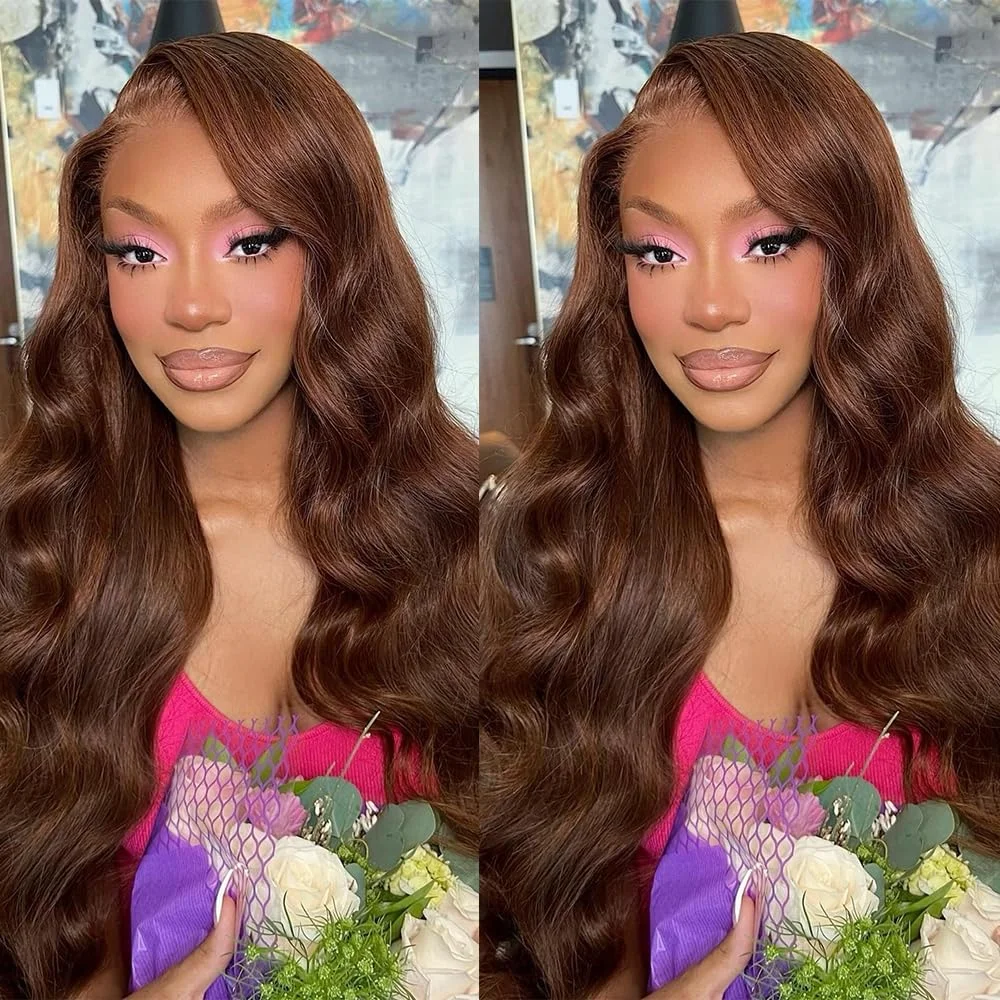 

Шоколадно-коричневый парик из натуральных волос, плотность 220%, коричневый парик из человеческих волос 13x4 Hd Шоколадно-коричневый парик спереди, 26 дюймов, коричневый объемная волна