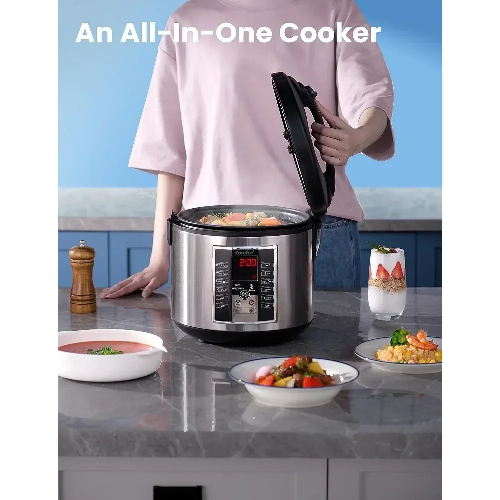 

-Rice Cooker 10 Cup Uncooked, Food Steamer, Stewpot, 12 Cooking Programs, Multi Cooker Large Capacity 5.2Qt, 24 Hours Preset
