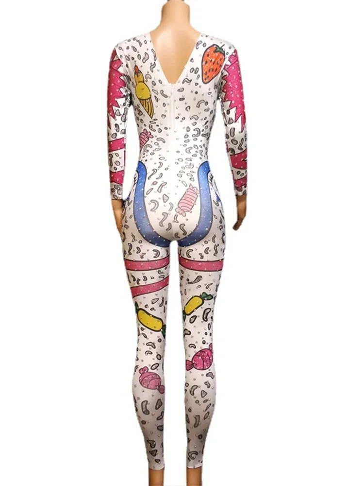 Women'S Sexy Colorful Balloon Cartoon Stretch Dance Dress Jumpsuit Birthday Suit Party Shining Rhinestones Performance Costumes