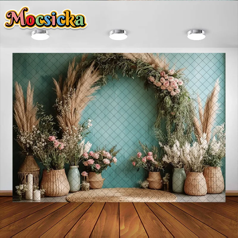 Mocsickaการถ่ายภาพพื้นหลังBohoดอกไม้Archesตกแต่งฉากหลังสําหรับอาบน้ําเด็กทารกแรกเกิดวันหยุดPortrait Studio Props