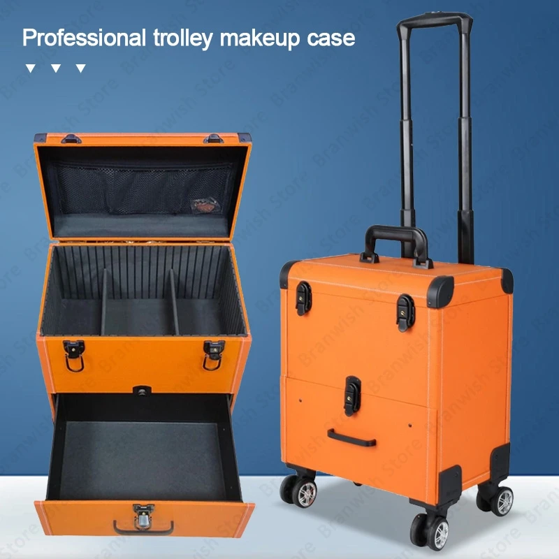 Professional Beauty Rolling Makeup Case Trolley Cosmetic Case For Manicure Makeup Organizer Travel Makeup Case Cosmetic Carrier