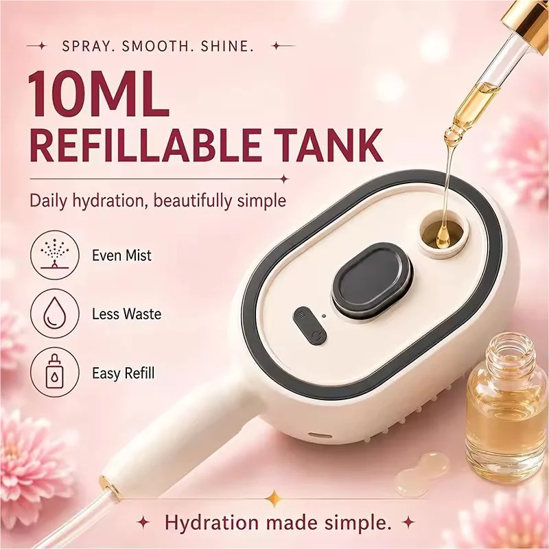 New Electric Spray Air Bag Massage Comb Atomized Essential Oil Hair Care Self-cleaning Anti-static Hair Combs With Red Light