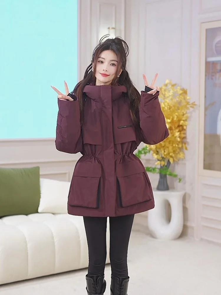 

Модная утепленная хлопковая куртка средней длины с поясом, повседневная, приталенная, для женщин, зимняя новинка