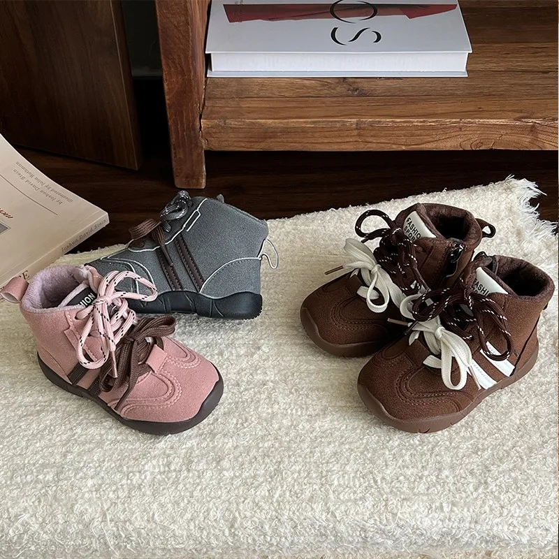 

Winter Fashion Children's Shoes 2025 New Children's Leisure High Top Sports Shoes Comfortable Anti slip Girls' Short Boots