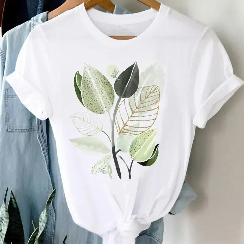

Summer Trend T-shirts Short Sleeve Plant Beach Print Women Cartoon Casual Fashion Graphic Regular Tshirt Top Lady Travel Tee