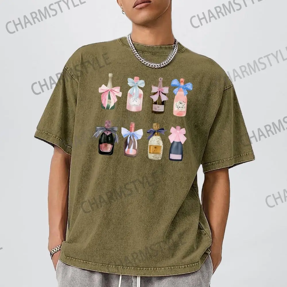 

Женская футболка из чистого хлопка, высокое качество, стиль Y2k, футболка с бантом цвета шампанского и коктейльным принтом, мягкая футболка нового дизайна