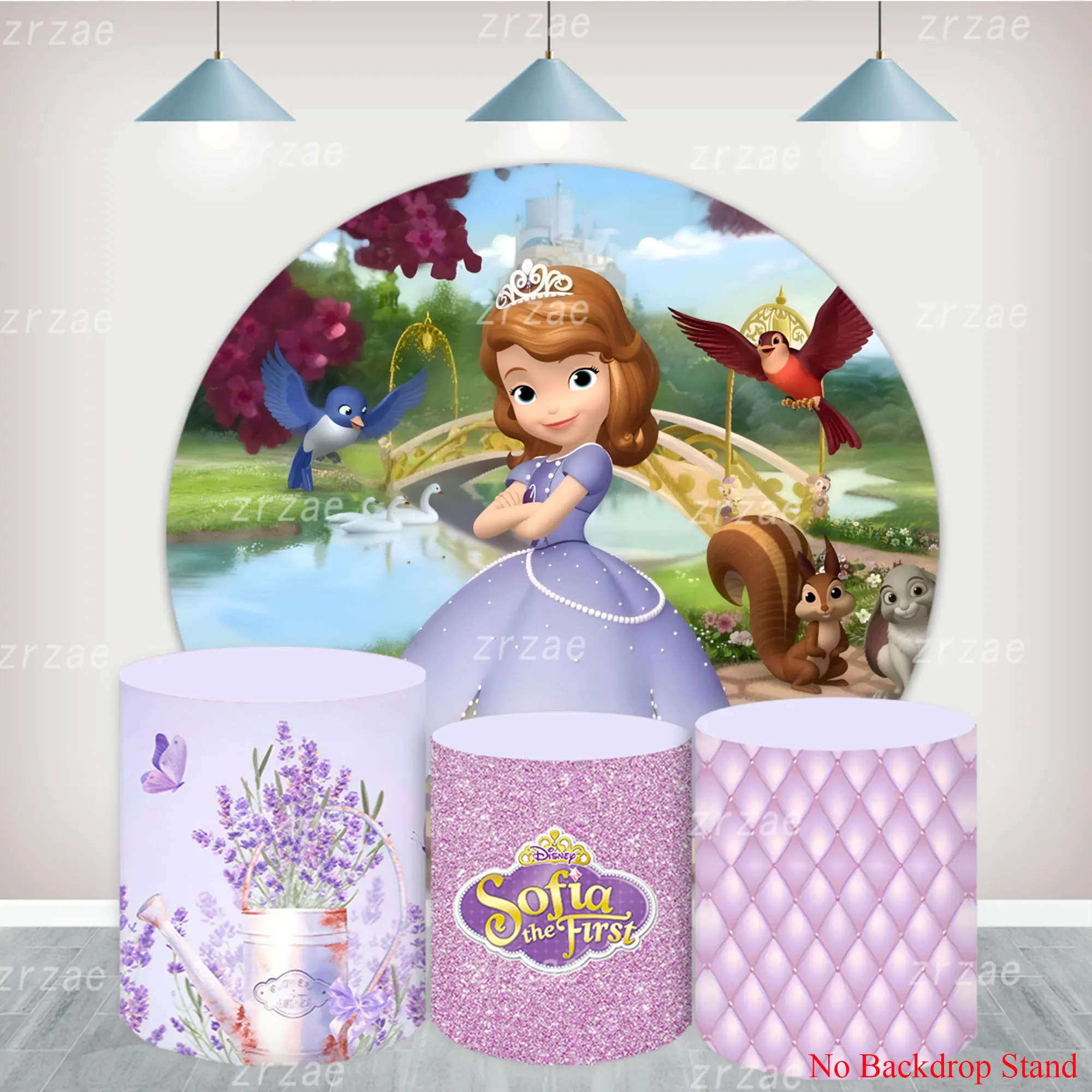 Sofia the First Round Backdrop Baby Birthday Girls Party Child Shower Kid Photography Background Decoration Cylinder Photo Cover