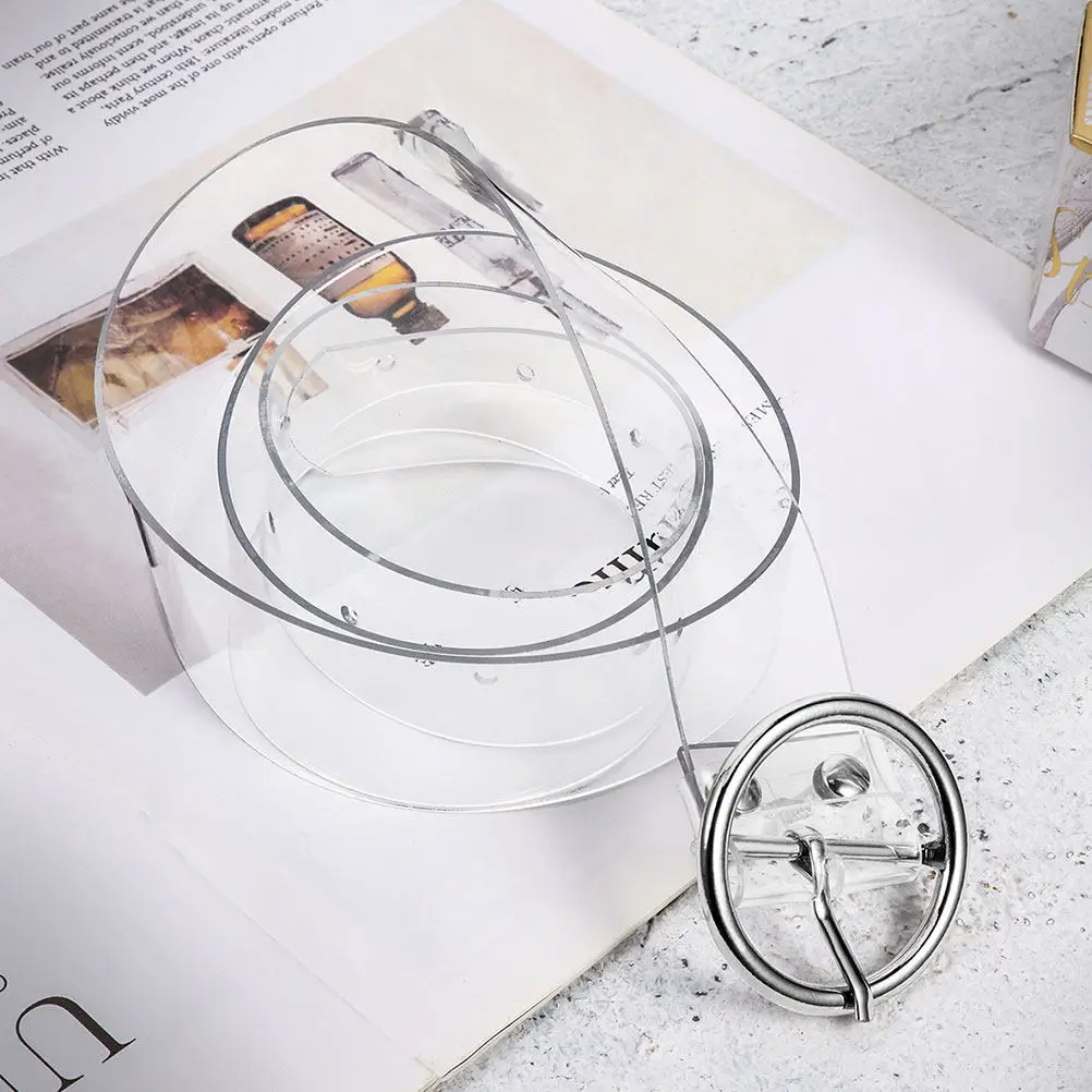 Transparent PVC Waist Belt 2 Pieces Clear Metal Buckle Adjustable Womens Dress Jeans Fashion Waistband