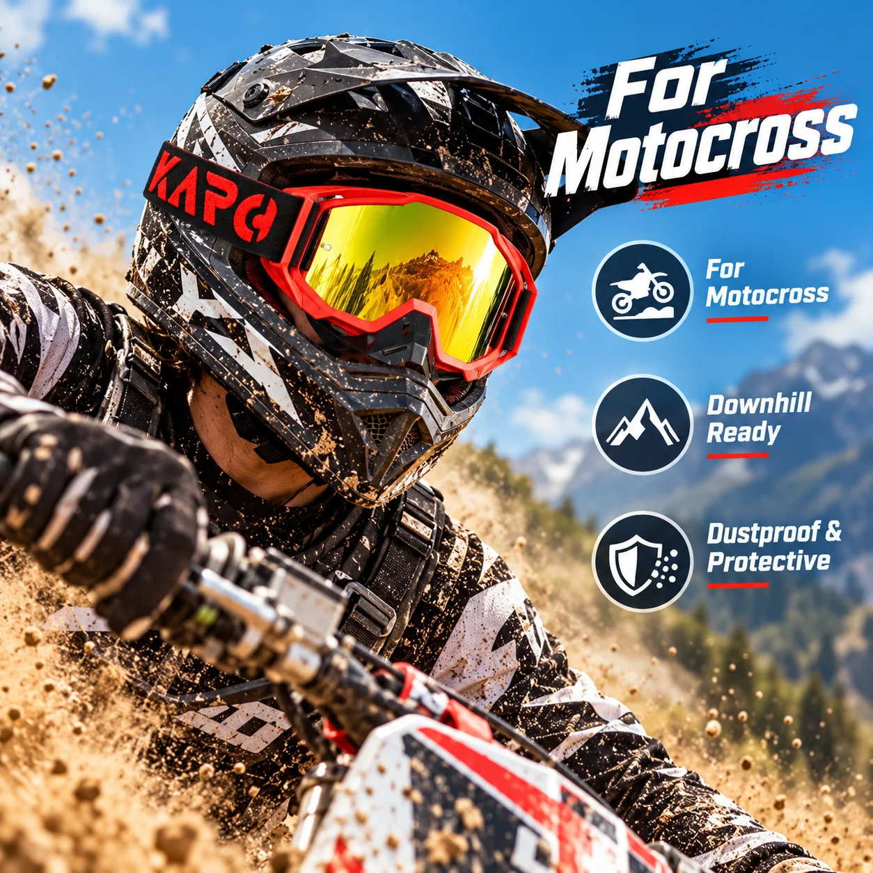 KAROS Motocross Goggles Dustproof Anti Fog Impact Resistant MX Glasses UV400 Eyewear For Motorcycle Downhill Ski Cycling
