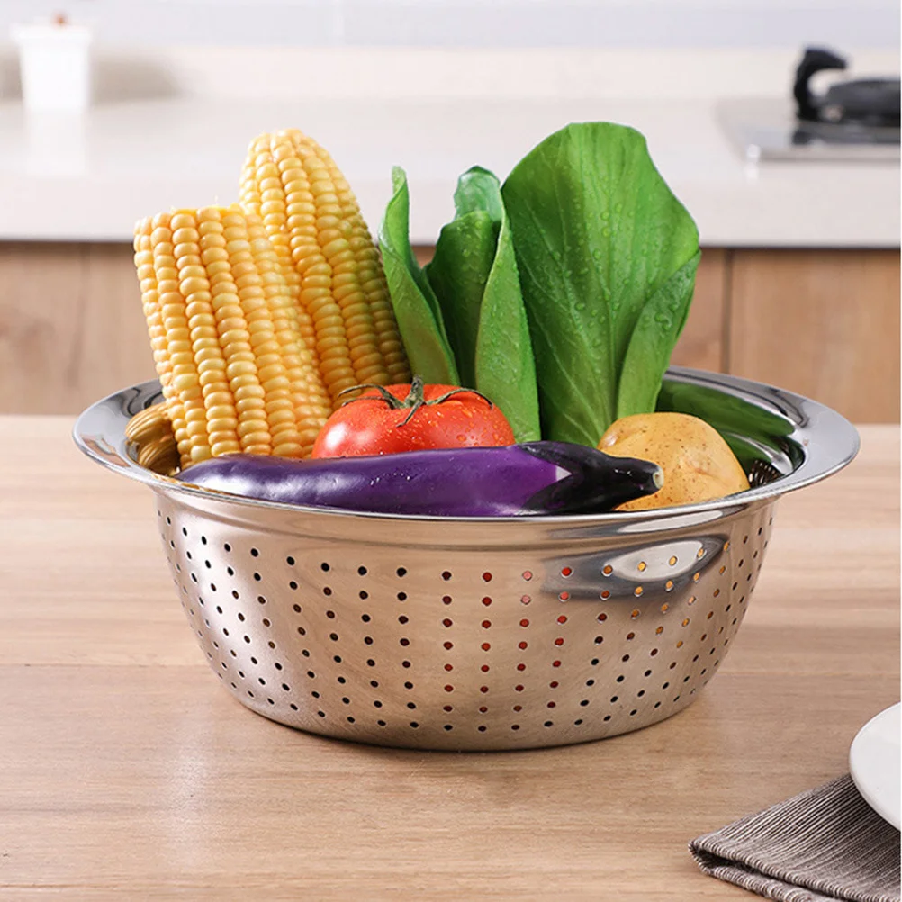 1 قطعة حوض غسيل الفولاذ المقاوم للصدأ 30 سنتيمتر كبير الفضة سميكة استنزاف ثقب غسالة صحون آمنة الخضار الفاكهة مصفاة سلة