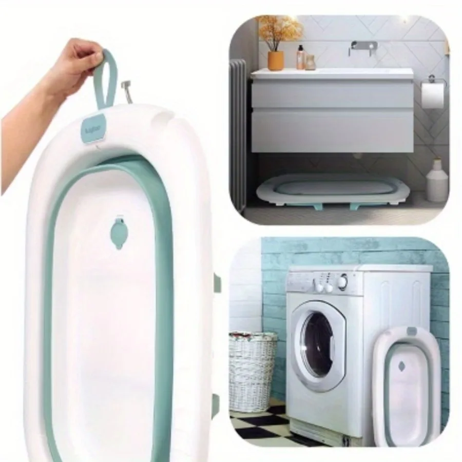 حوض استحمام للأطفال قابل للطي، قابل للتعليق، محمول، غير قابل للانزلاق، مناسب للمساحات الصغيرة مع تحذير لميزان الحرارة