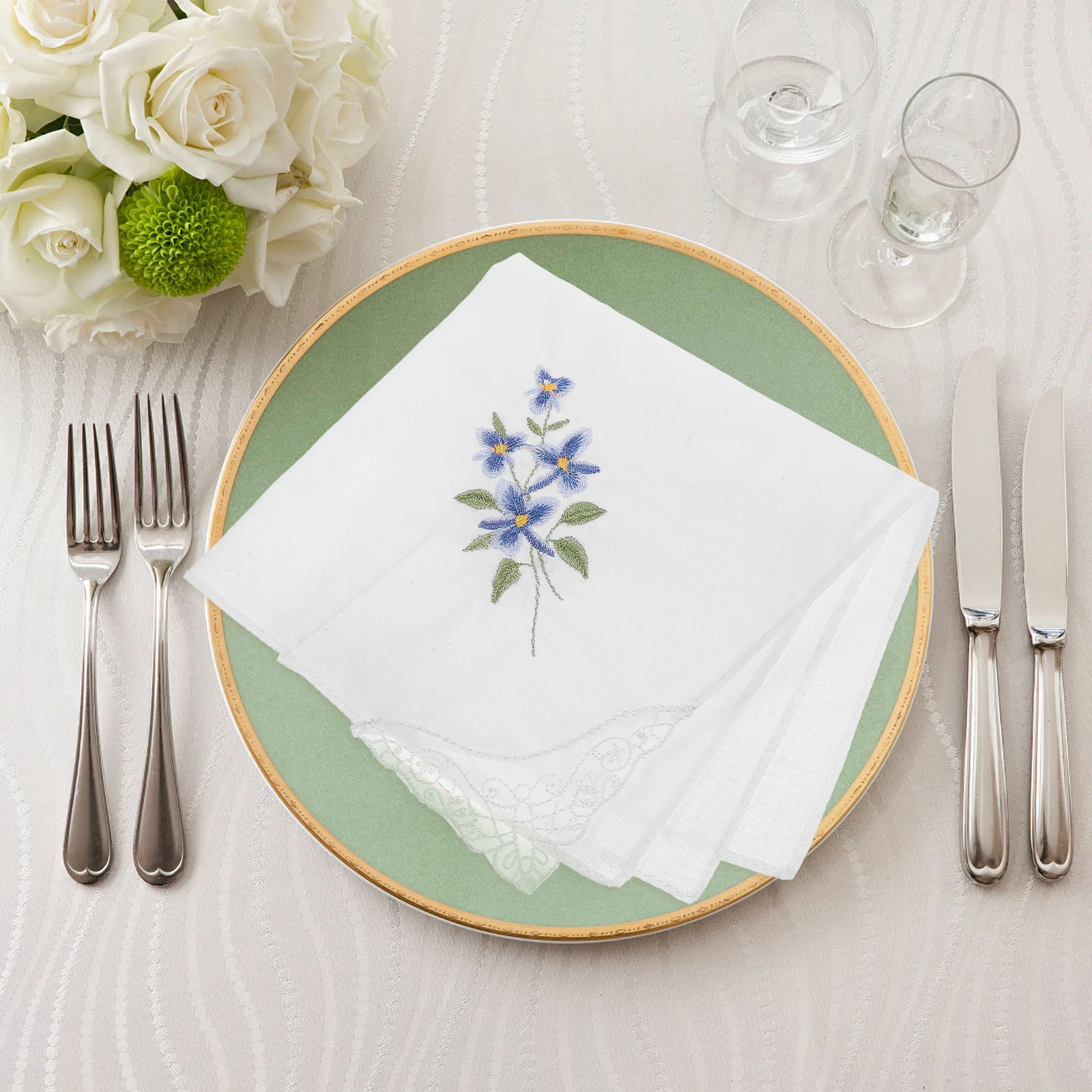 Embroidered Handkerchief Delicate Lace Floral Pattern Suitable for Wedding Tea Handkerchief Vintage
