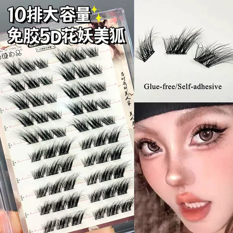 Glue-free Self-adhesive False Eyelashes 5D Fluffy Thick DIY Fox Eyes Lashes Extension Reusable Segmented Eyelash Easy to Apply