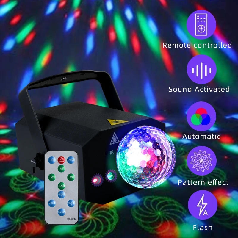 16 Patterns Party Disco Magic Ball Laser LED Stage Lighting Sound Activated Remote Control For Wedding Xmas Holiday Party Decor