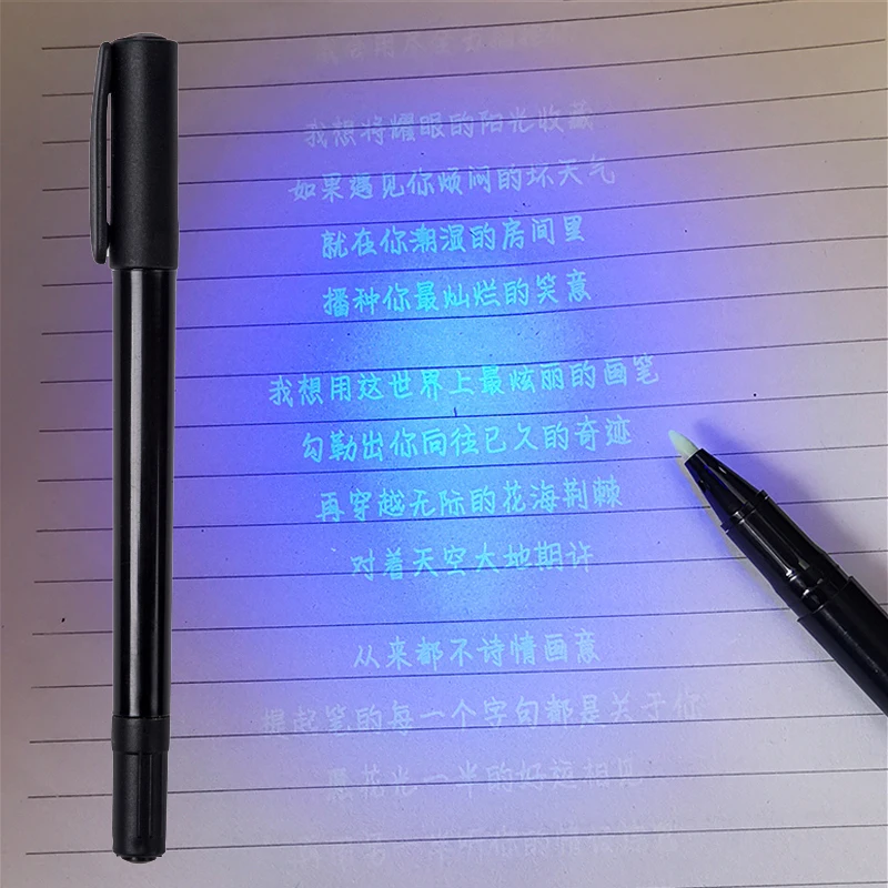 Caneta fluorescente invisível com luz uv, 1 parte, ponta dupla, 0.5mm/1.0mm, tinta invisível, para crianças, jogo de espionagem