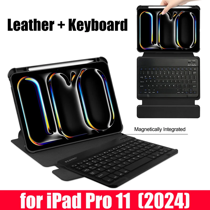 for iPad Pro 11 (2024) Bluetooth Keyboard 360 Rotate Leather Foldable Stand Shell with Wake/Sleep Function Cover case