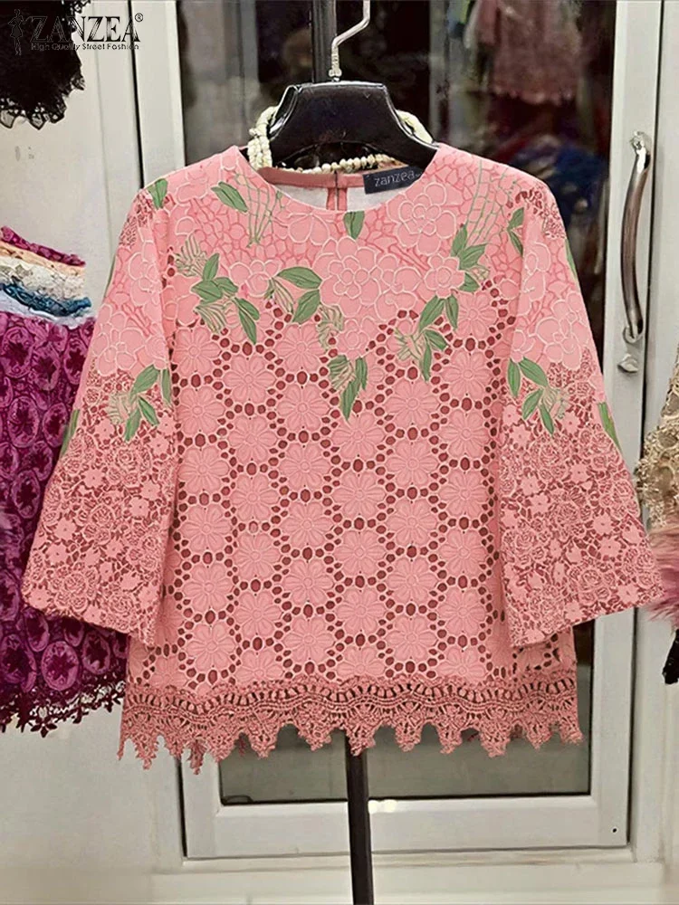 ZANZEA Fashion Vintage Women Blouses 3/4 Sleeve Floral Print Tops 2025 Autumn O-Neck HolidayShirts Casual Female Blusas Clothing