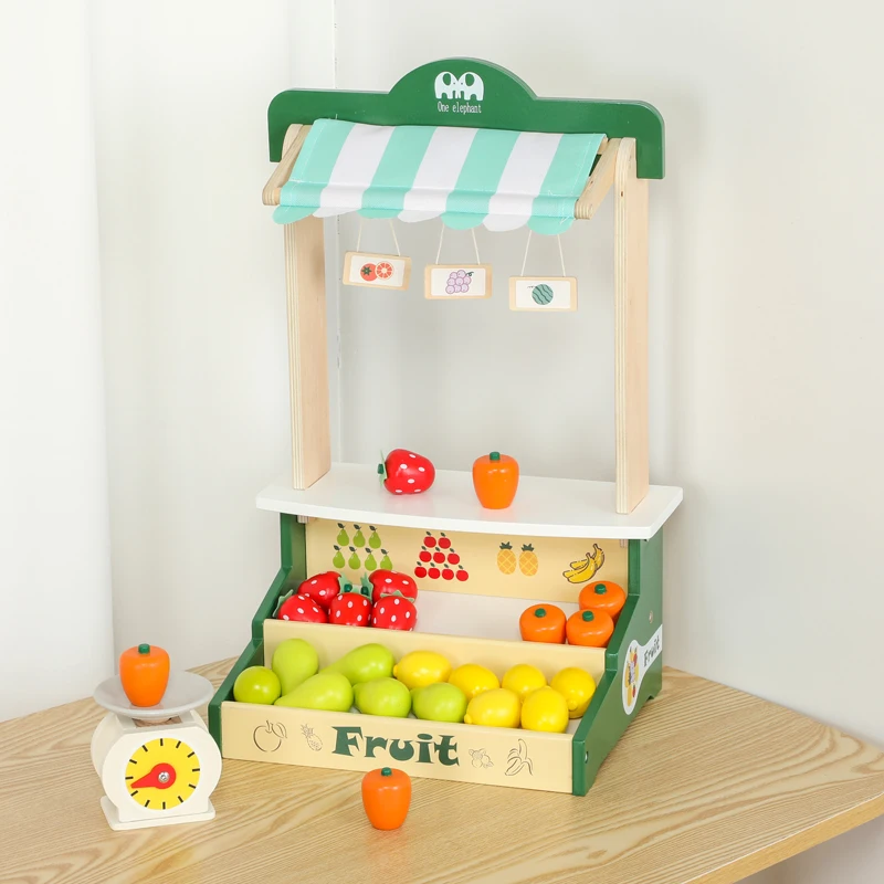 Wooden Role Play Toy Simulated Fruit Store Kids Toys Role Pretend Vegetable Shop Simulation Wooden Toys