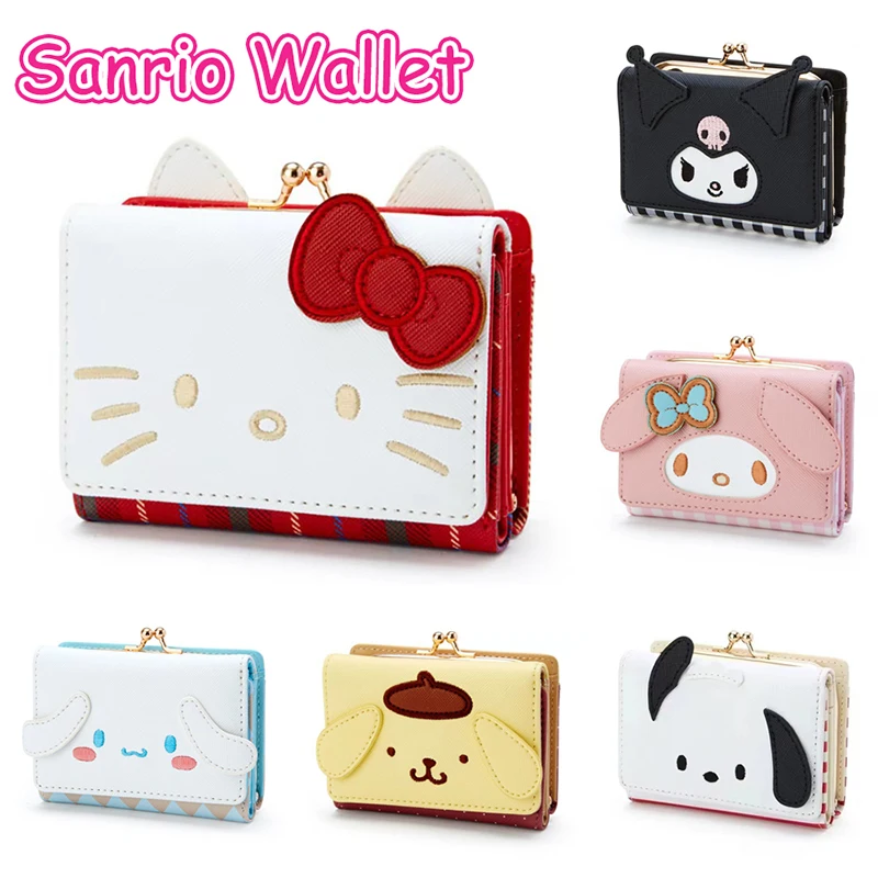 

Sanrio PU кошелек Hello Kitty сумка для карт милый Kuromi Повседневный Модный PU кожаный складной кошелек милый Коричный подарок на день рождения