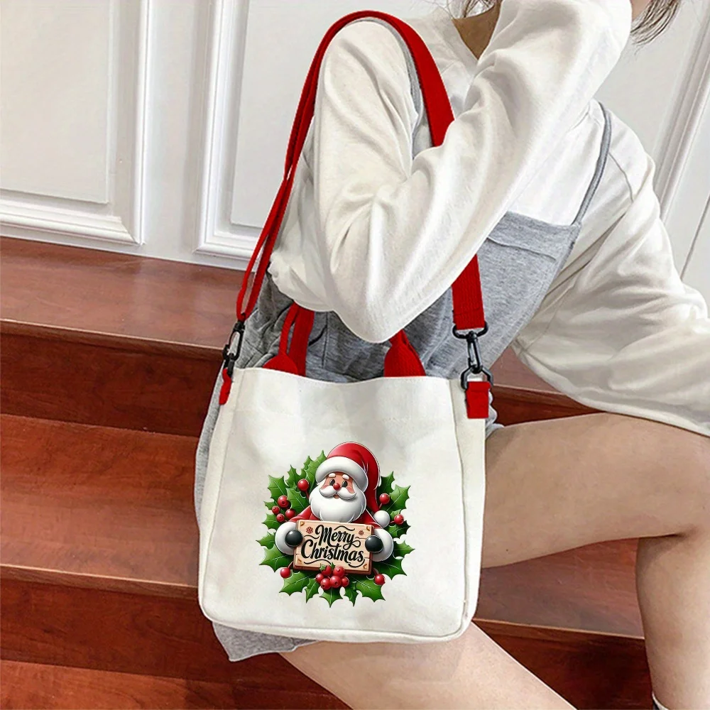 

2025 Xmas Tote Bag Large Capacity ChristmasTree Santa Claus Crossbody Bag Reusable Christmas Gift Bags One Shoulder Handbag