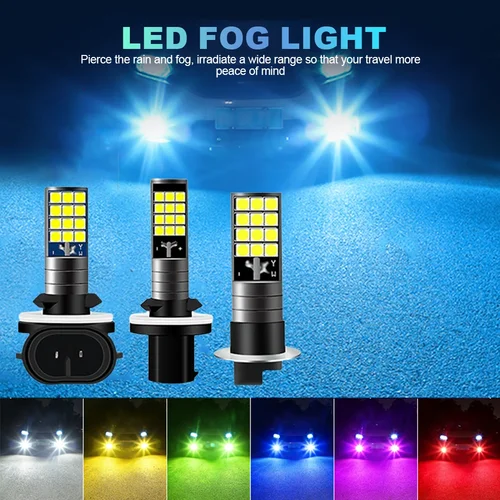 Imagen 2 del producto Multicolor H1 H3 H27 881 bombilla de luces antiniebla 3030 24SMD 900LM amarillo rosa verde azul lámpara de conducción de coche luz LED automática 12V