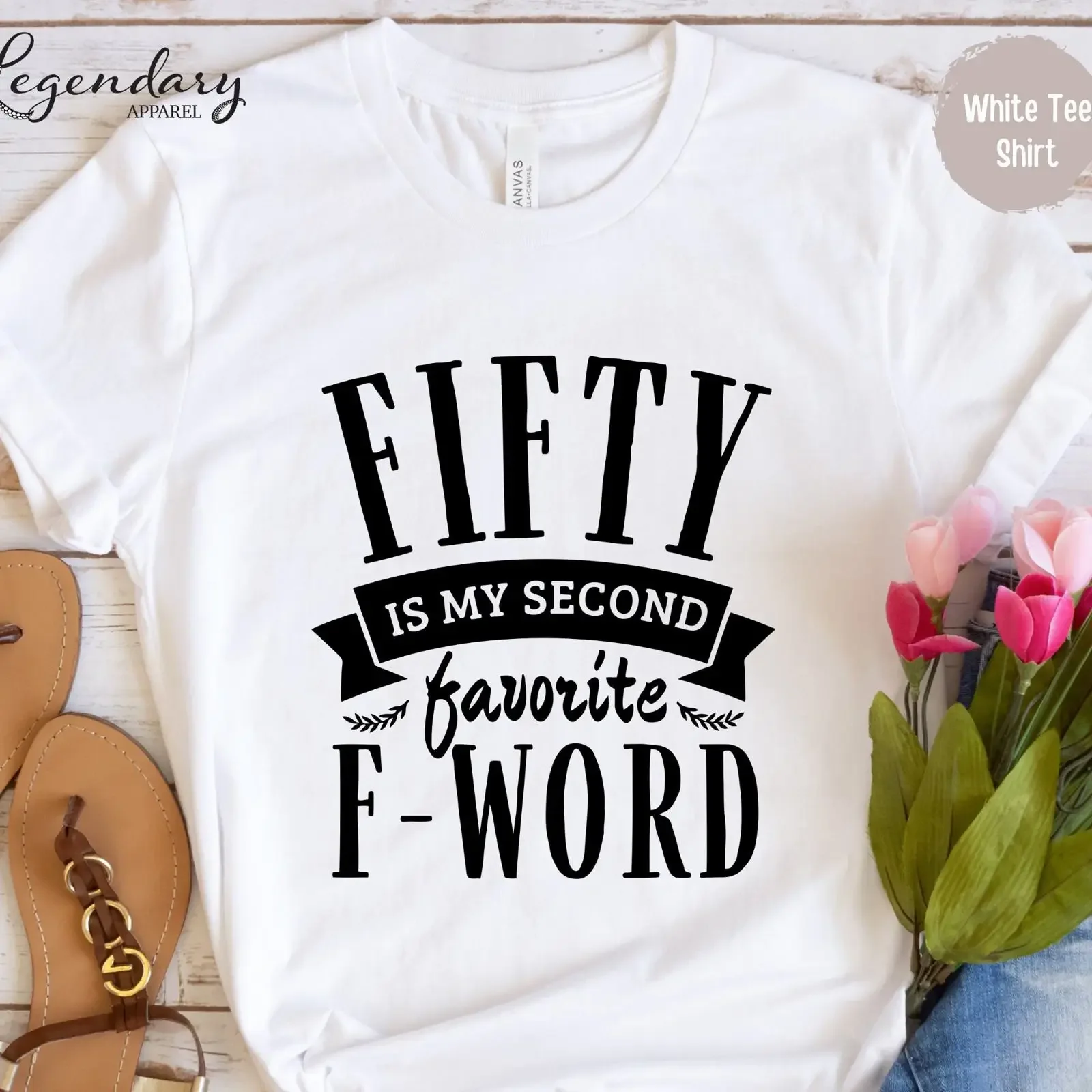Fifty Is My Second Favorite F Word T Shirt Funny 50th Birthday Milestone vintage Washed Top For Everyday Wear Soft Stylish