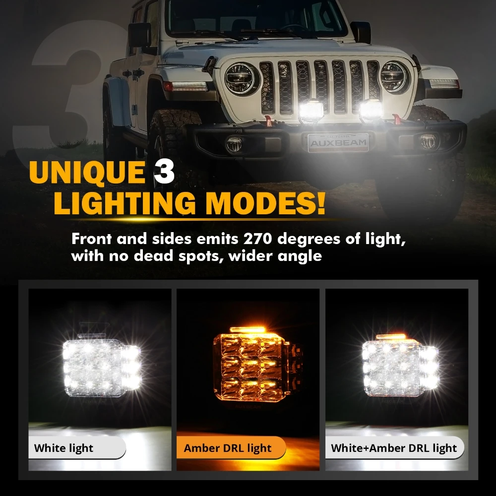 AUXBEAM 4/6Pcs V-MAX SERIES 5inch LED Driving Lights SIDE SHOOTER 168W 16440LM Work Light White Spot lights Amber DRL Combo Beam