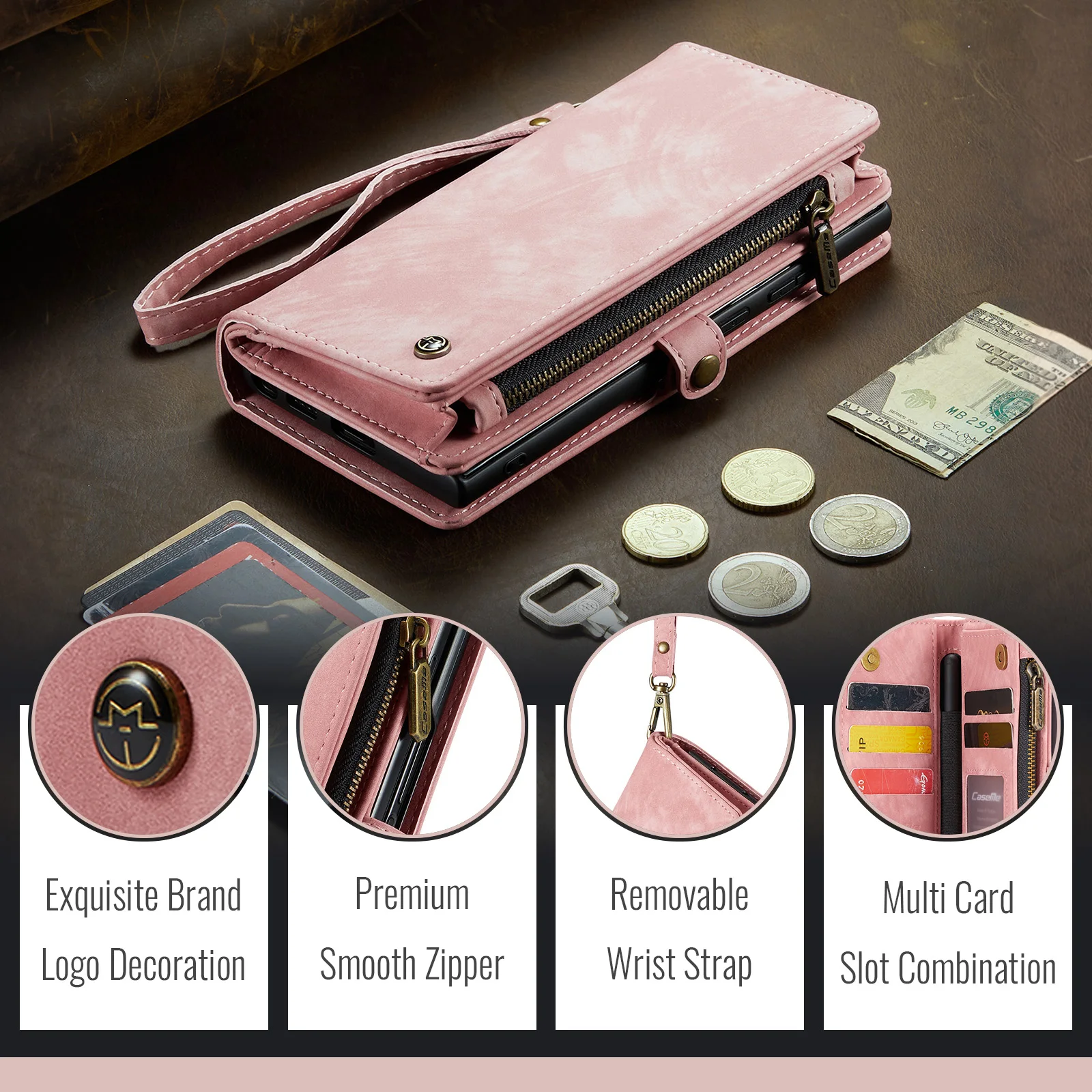 

CaseMe-008 Чехол-кошелек «все в одном» для Samsung Galaxy Z Fold 6 5 5G, многофункциональный съемный кошелек на молнии, слоты для карт сцепления