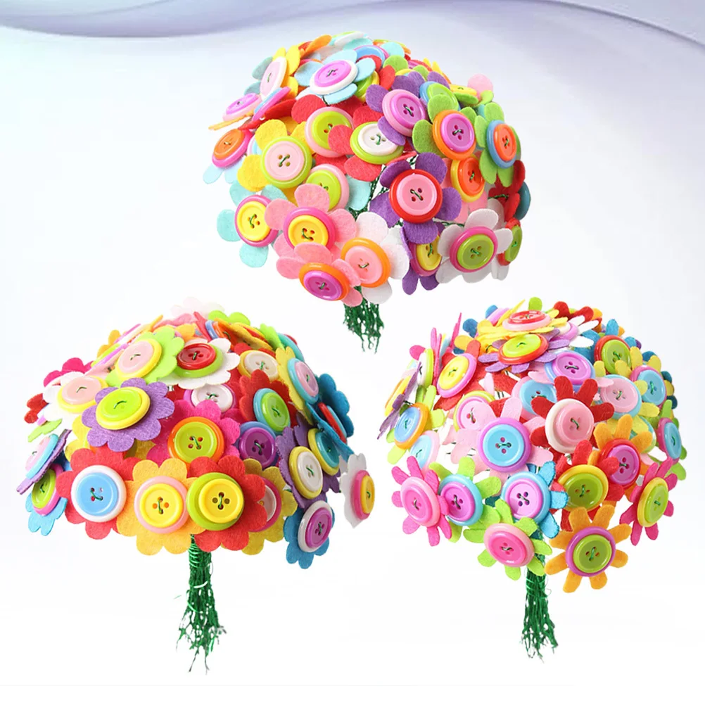 

3Sets DIY Button Bouquet Craft Kit for Educational Handmade Flower Set Sunflower 5 Petal Carnation Creative Activity