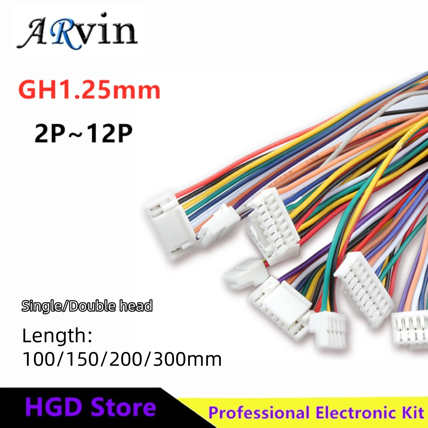 10PCS GH1.25 2P/3/4/5/6/7/8/9/10/12P Single/Double Head 1.25mm Spacing Electronic Wire with Locking Terminal Wire 100/150/300mm
