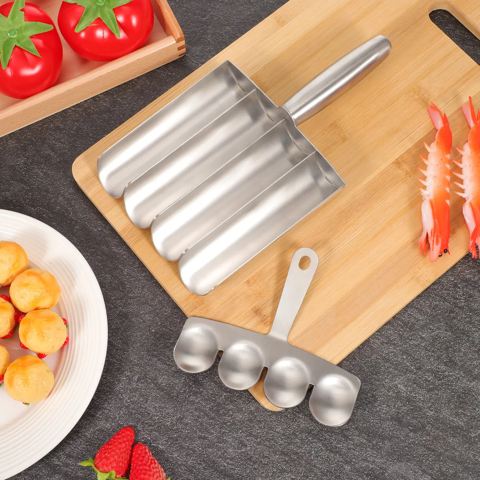 Stainless Steel Meatball Maker – 4-Row Non-Stick Mold for Quick, Uniform Meatballs, Fish & Shrimp Balls
