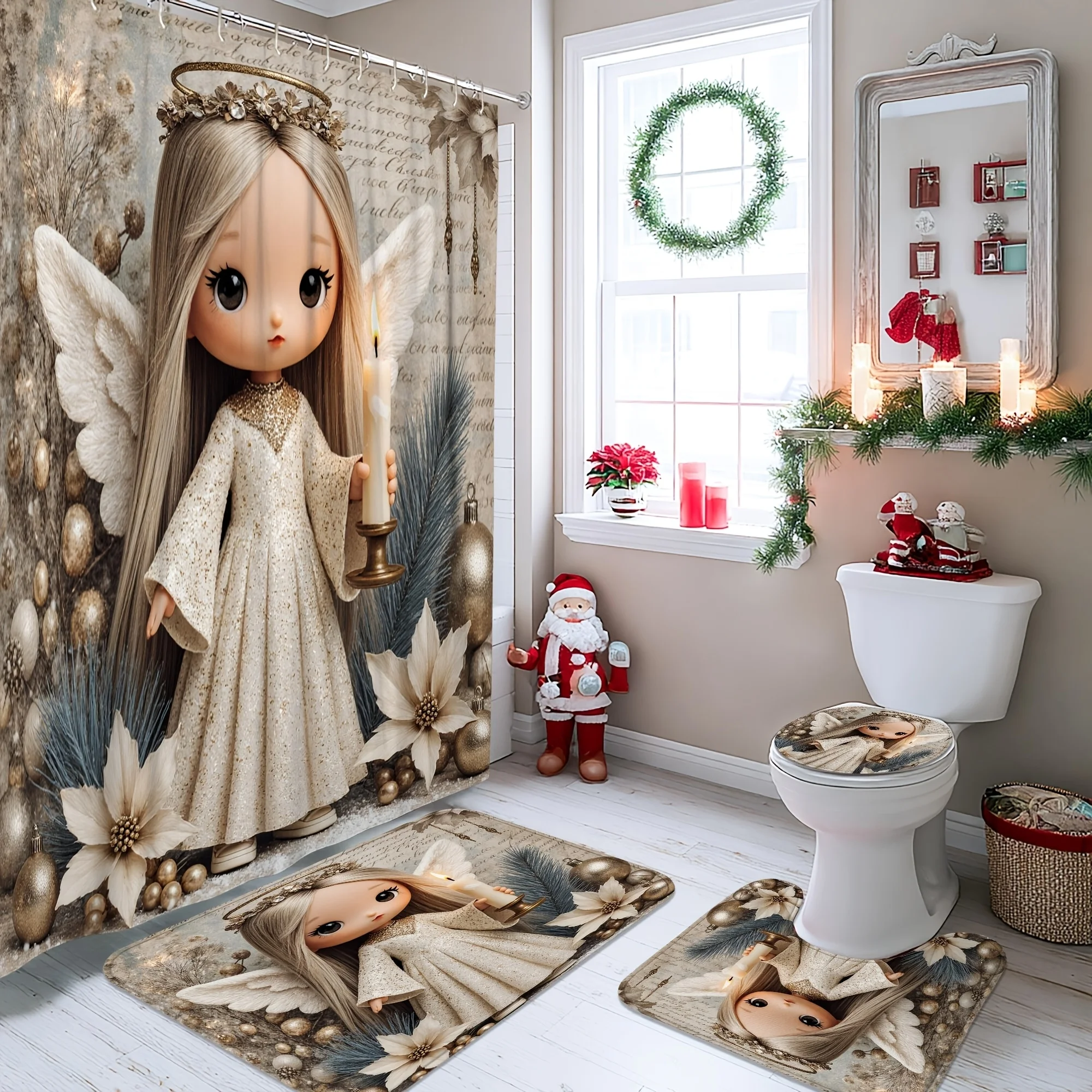 Elegant Fairy Princess Shower Curtain with Cute Doll Bathroom Decor for Nursery Bathroom Shower Curtain