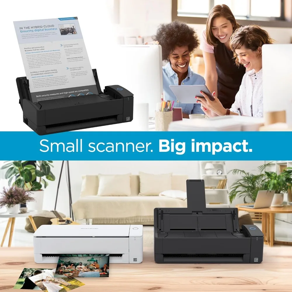 Scanner de documents, photos et reçus compact sans fil ou USB double face avec chargeur automatique de documents