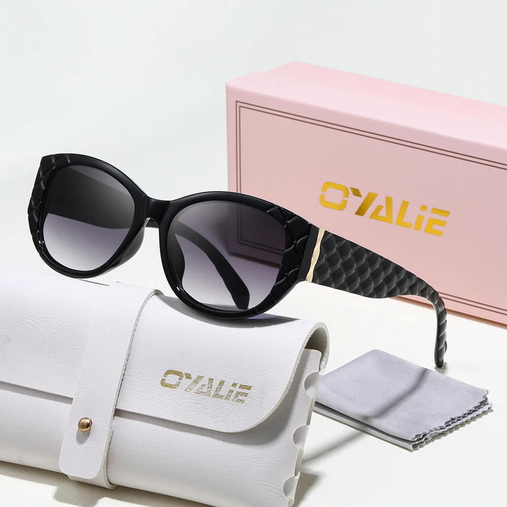 Oyalie Markendesign Sonnenbrille mit Schuppenmuster, Modische Ovale Damen-Sonnenbrille, Niedliche Ovale Trendige Unisex-Brille
