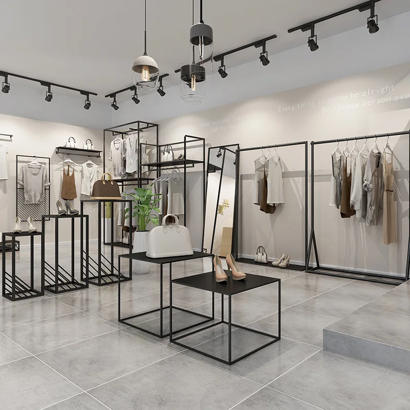 Display rack on the wall Men's and women's children's clothing store shelves Iron display rack Double-layer