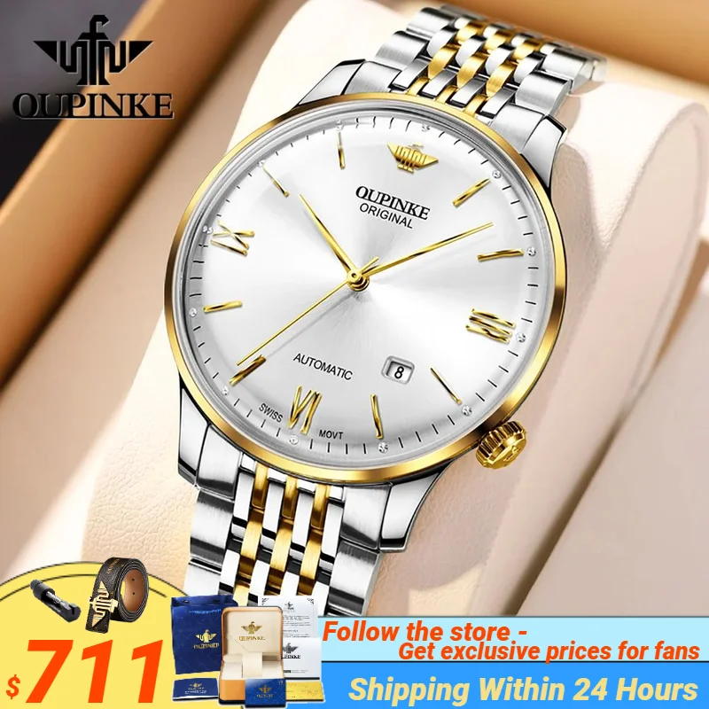 

OUPINKE High end Fully Automatic Men's Watch Swiss Certified 7.3mm Ultra-thin Movement Mechanical Watch for Men Original Watches